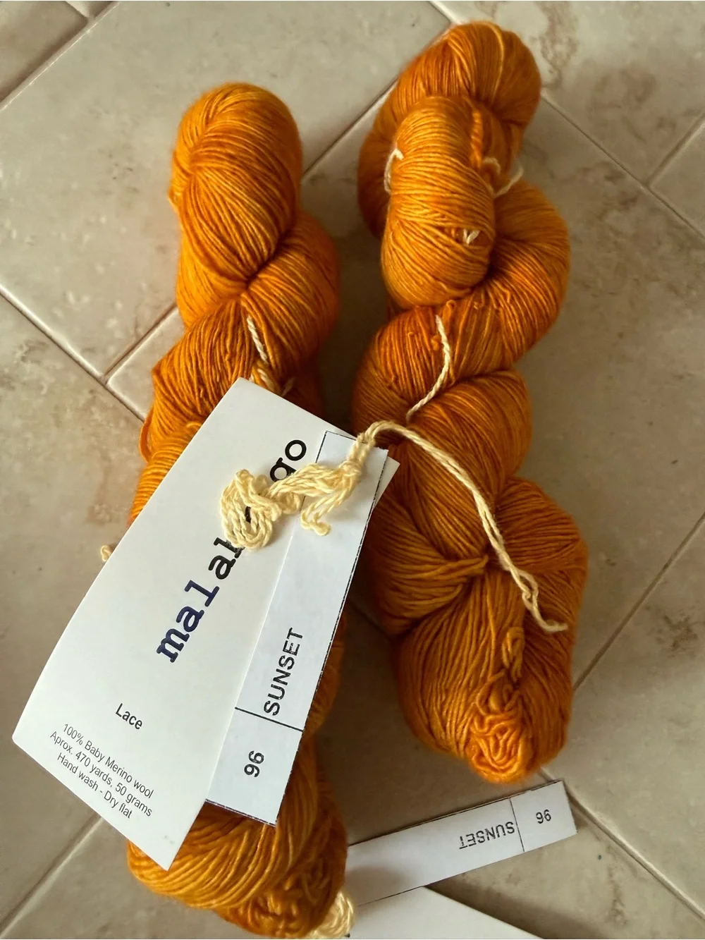 Malabrigo Lace 100% Baby Merino Yarn - Sunset Orange (2 Hanks)